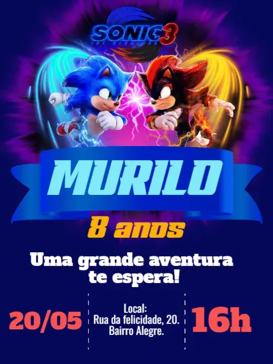 Convite Aniversário Sonic