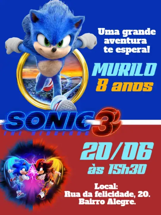 Convite Aniversário Sonic