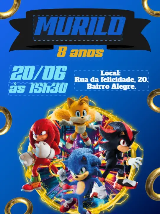 Convite Aniversário Sonic