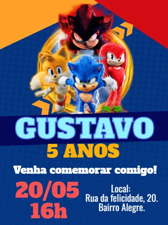 Convite Aniversário Sonic