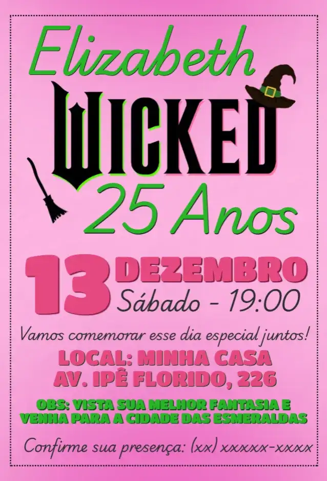 Aniversário Wicked Elphaba e Glinda rosa