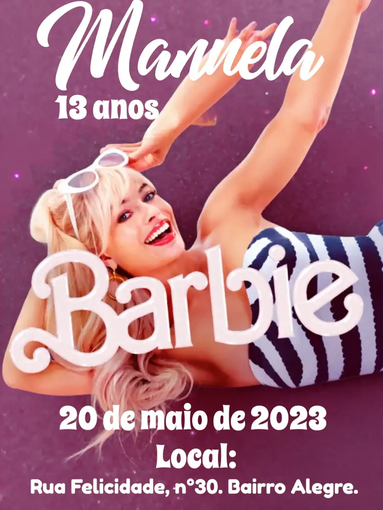 Convite Anivesário Barbie Filme – tema Datas Comemorativas rosa, brilhante, divertido, moderno, infantil