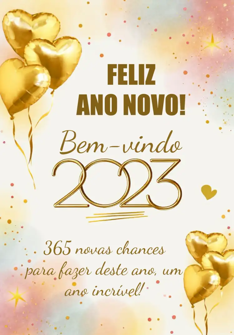 Convite Ano Novo 2023 Dourado – tema Datas Comemorativas dourado, cinza, balões, moderno, elegante, festivo