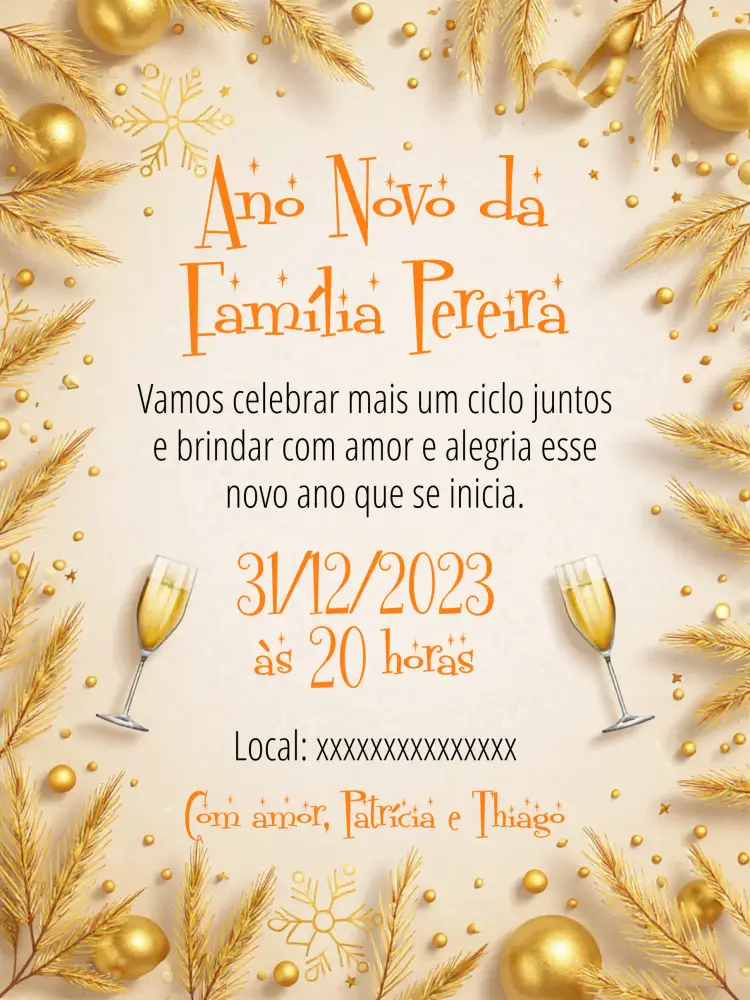 Convite Ano Novo Dourado