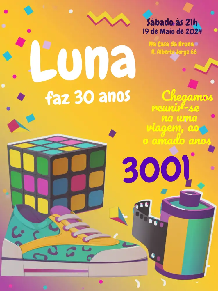 Convite Anos 2000 Vintage Mágico – tema 15 anos vintage, colorido, nostálgico, divertido, jovem, temático