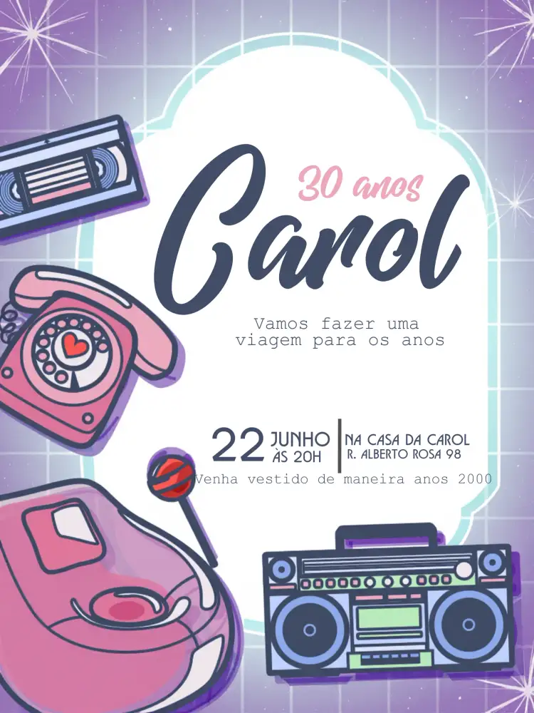Convite Anos 2000 Vintage Pirulito – tema 15 anos vintage, colorido, nostálgico, feminino, divertido