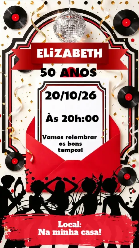Convite Anos 60 – tema Aniversário vintage, colorido, psicodélico, moda anos 60, pop art, tropical