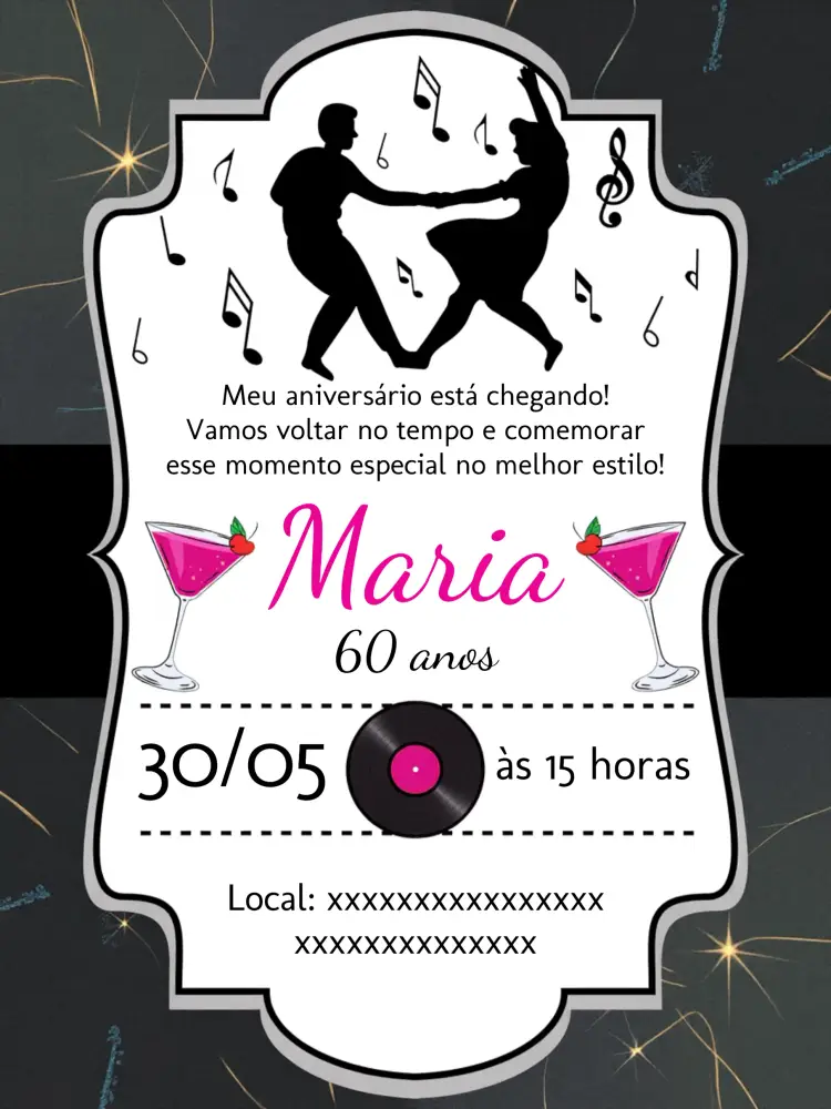 Convite Anos 60 Danca