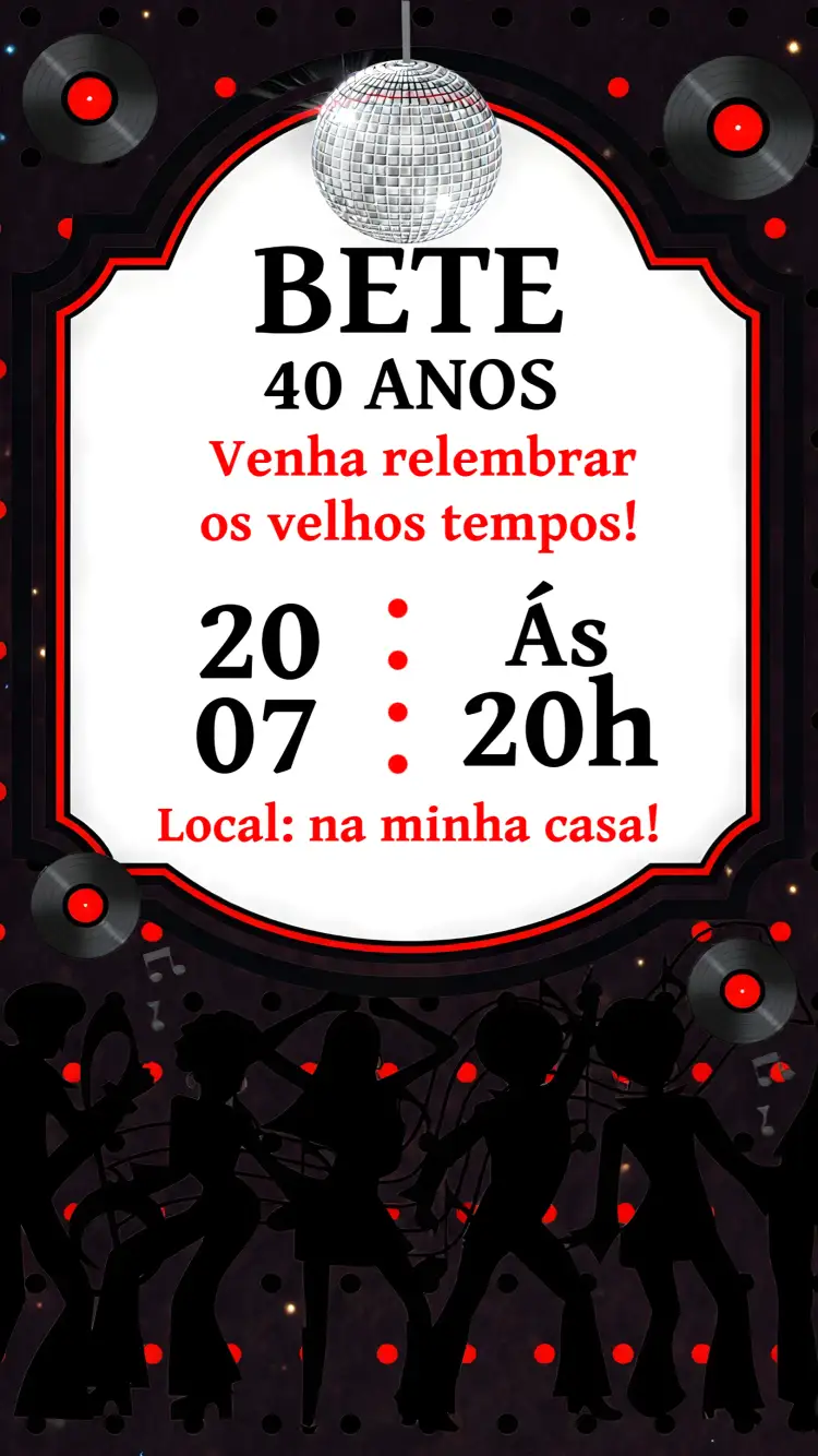 Convite Anos 60 Discoteca – tema 15 anos vintage, retro, colorido, festivo, dançante, clássico