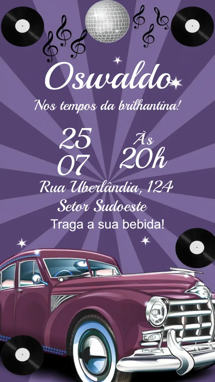 Convite Anos 60 Lilás