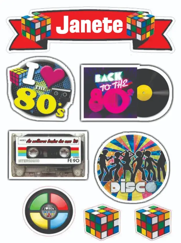 Convite Anos 80 – tema Topo de bolo vibrante, retrô, colorido, divertido, cultura pop, nostálgico