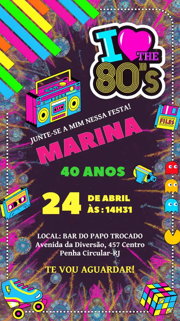 Convite Anos 80 Colorido