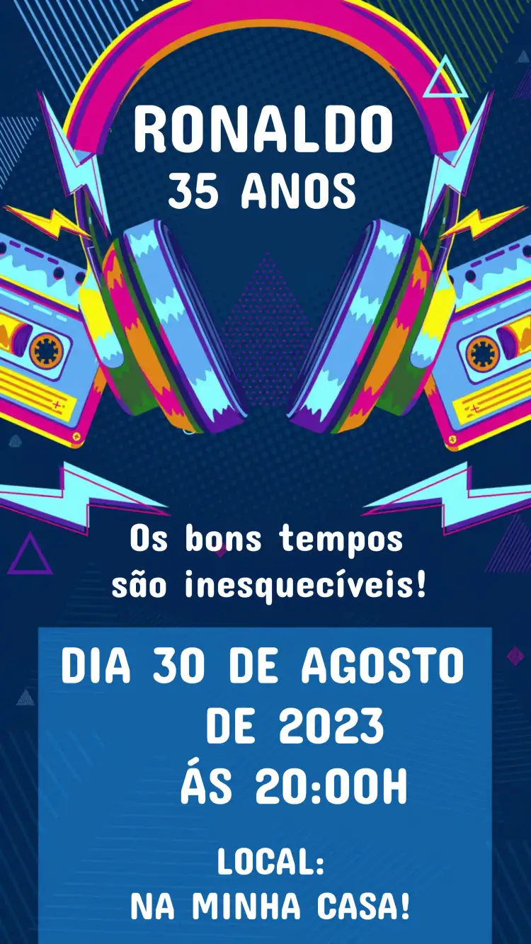 Convite Anos 80 Música – tema 15 anos colorido, vintage, musical, nostálgico, jovem, divertido