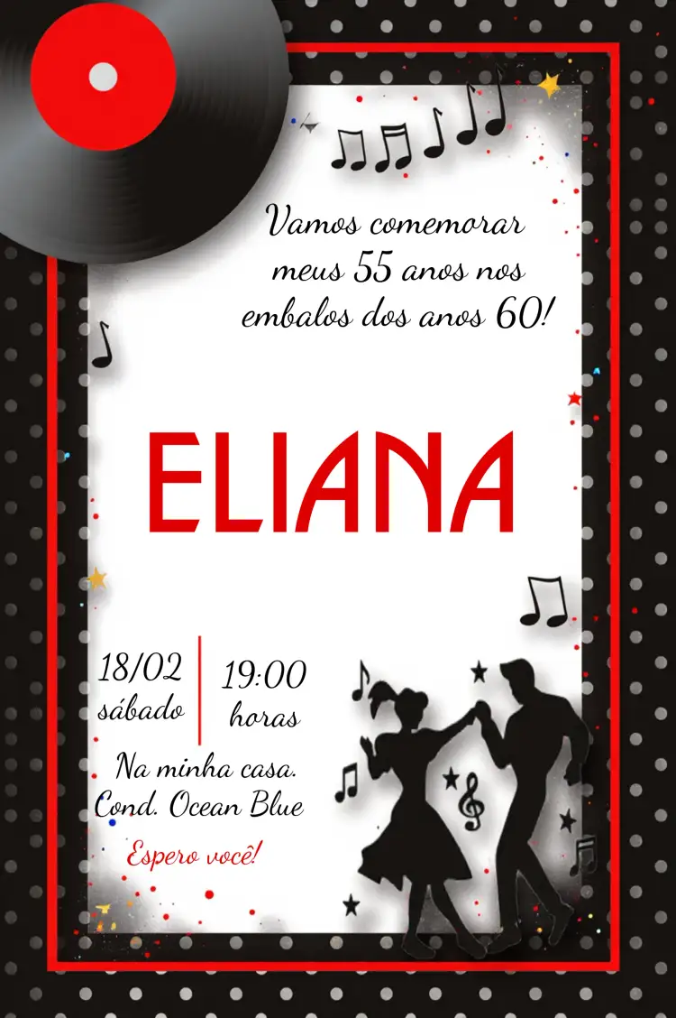 Convite Anos 80 Retrô Vintage Discoteca – tema 15 anos vintage, retro, colorido, dancante, noite, discoteca