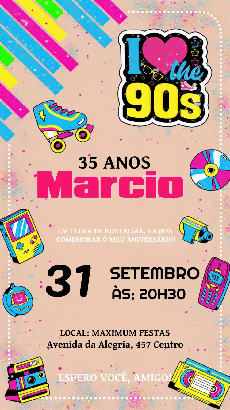 Convite Anos 90 Adulto