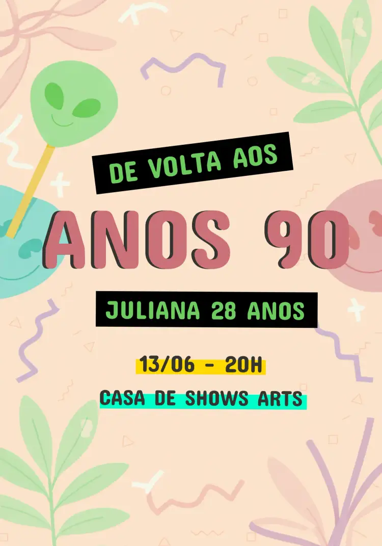 Convite Anos 90 Mola – tema 15 anos colorido, nostálgico, divertido, jovem, vibrante, lúdico