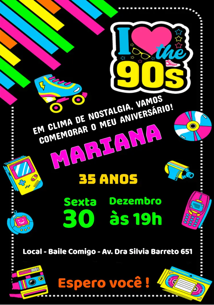 Convite Anos 90 Vintage