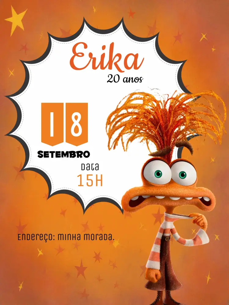 Convite Ansiedade Divertida Mente 2 Infantil