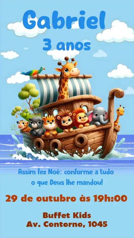 Convite Arca de Noé – tema Aniversário Infantil Arca de Noé, Animais, Infantil
