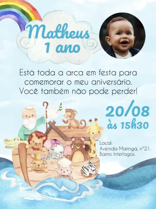 Convite Arca De Noé Com Foto Animais