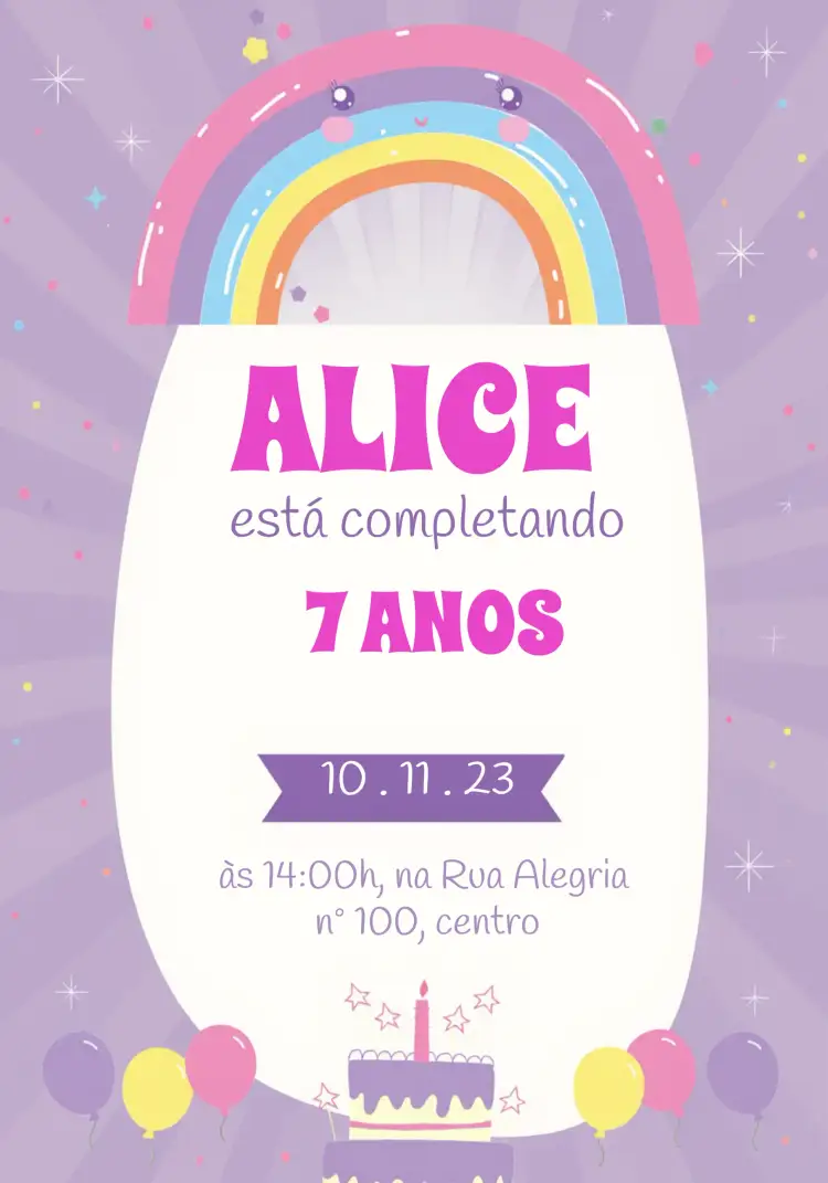 Convite Arco Íris Arco-íris – tema Mais pesquisados arco-íris, infantil, colorido, mágico, xadrez, unicórnio