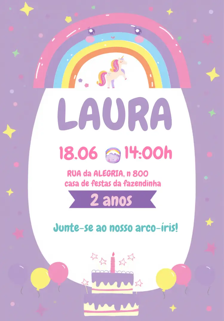Convite Arco-íris Infantil