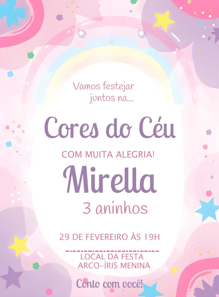 Convite Arco-iris Menina
