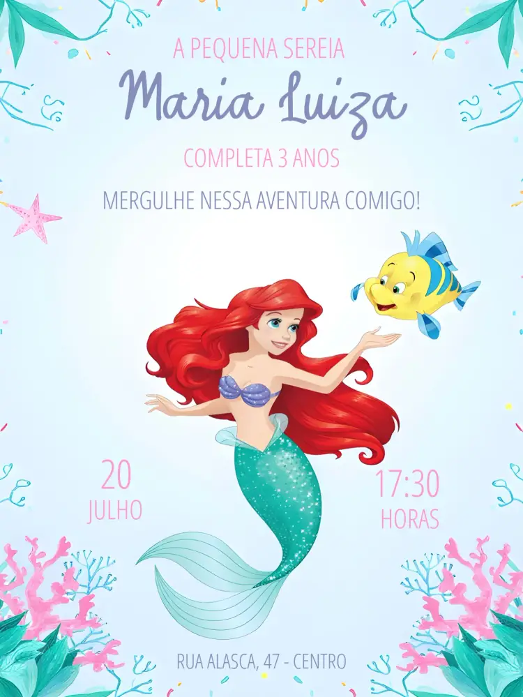 Convite Ariel Infantil