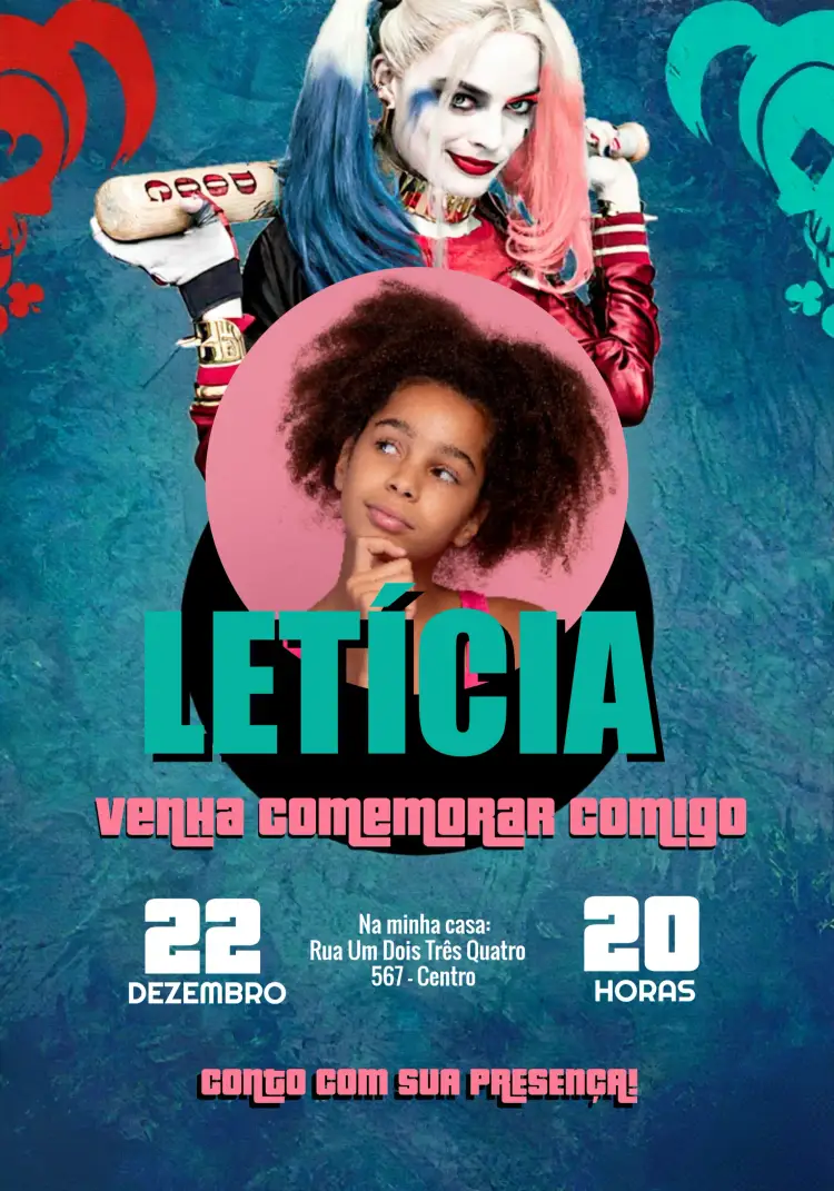Convite Arlequina Com Foto Dc