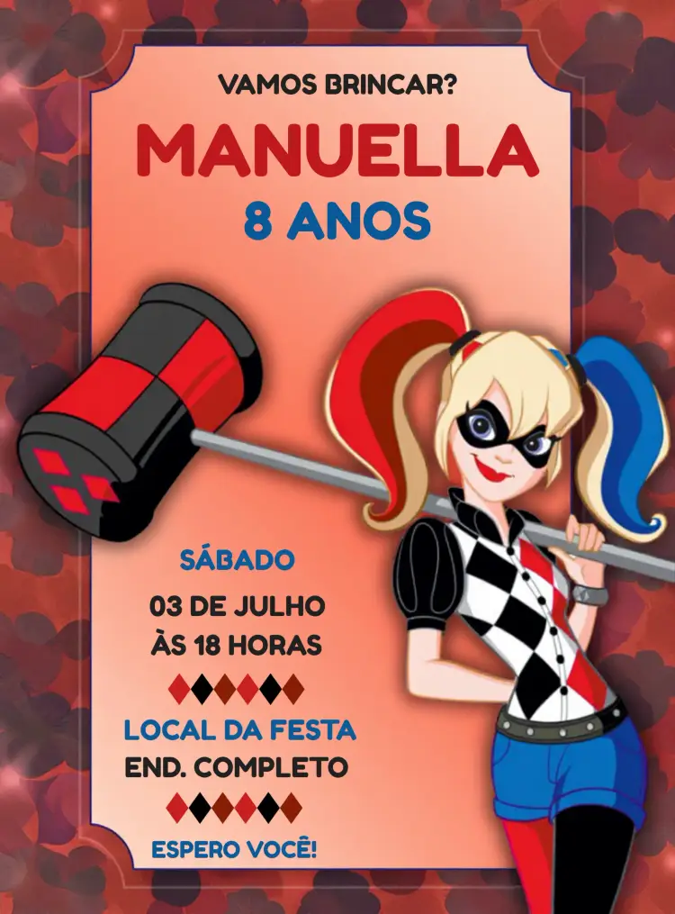Convite Arlequina Esquadrão Suicida Branco