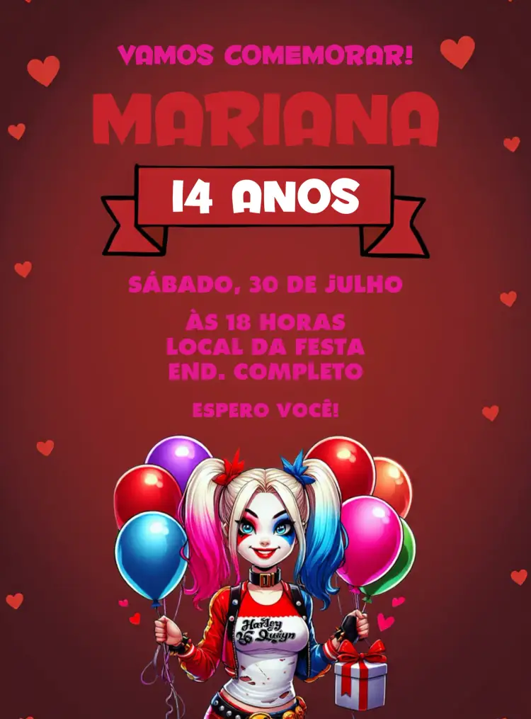 Convite Arlequina Harley