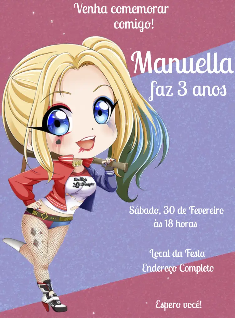 Convite Arlequina Menina