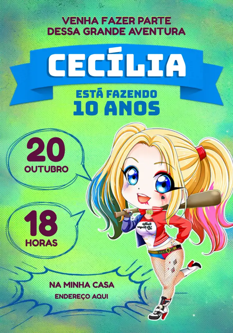 Convite Arlequina Quadrinhos