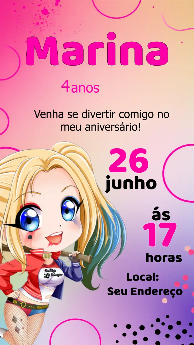 Convite Arlequina Quinn