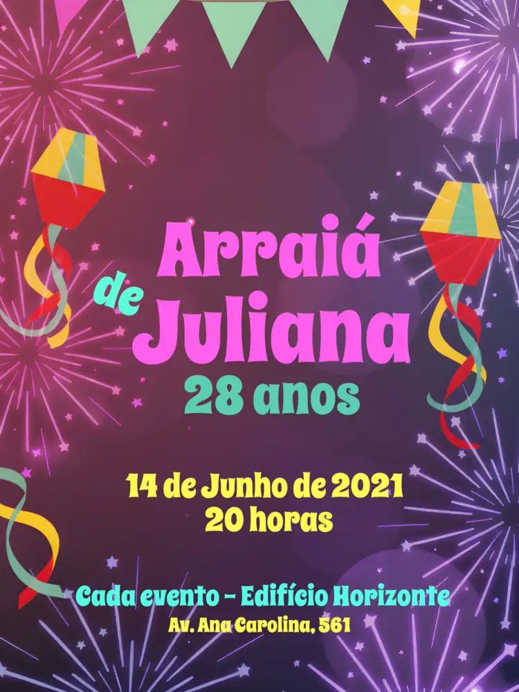 Convite Arraiá De Festa Junina João – tema Datas Comemorativas colorido, junino, rústico, festivo, vintage