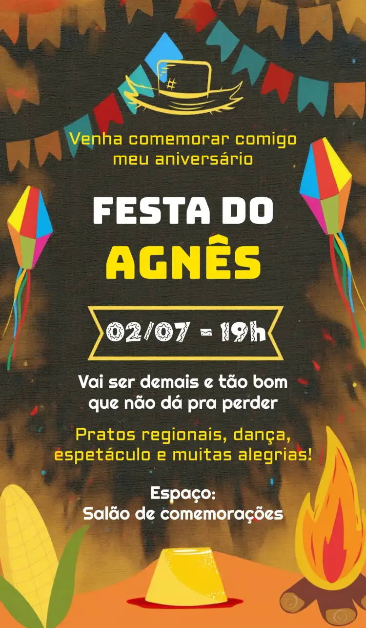 Convite Arraiá Festa Junina Balão – tema Datas Comemorativas colorido, vibrante, festa junina, rústico, tradicional