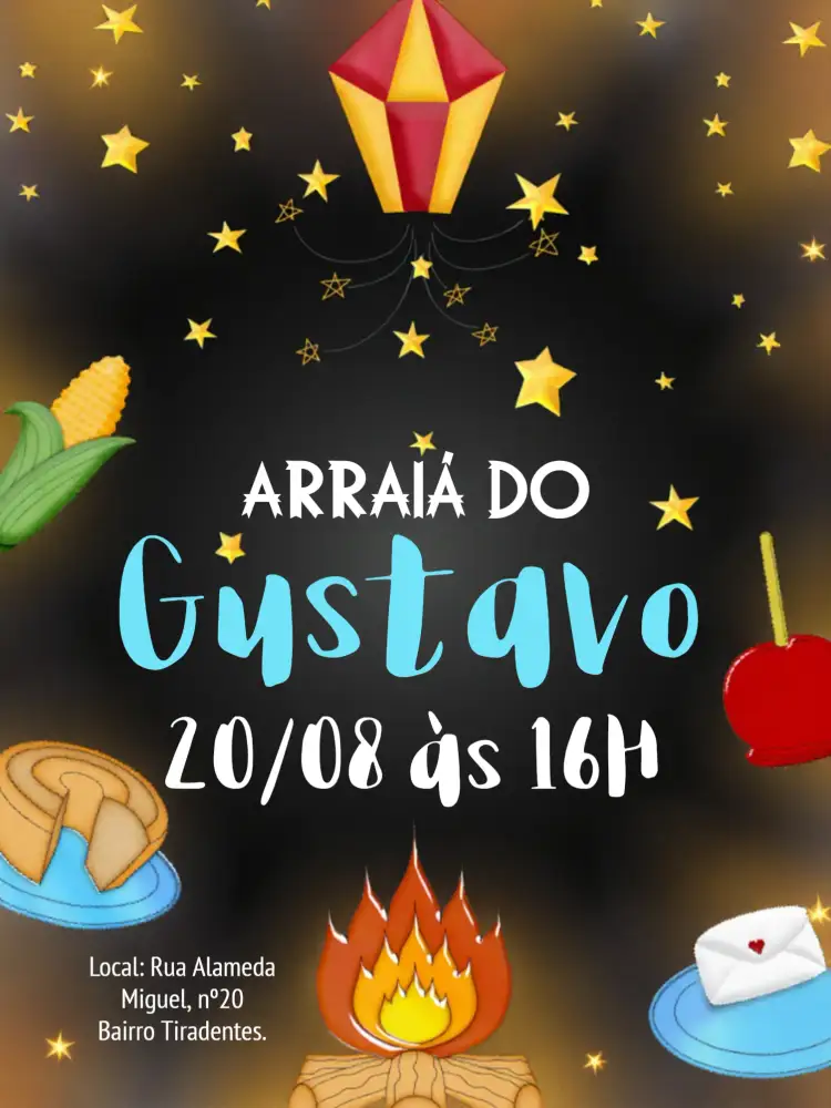 Convite Arraiá Festa Junina Correio – tema Datas Comemorativas junino, colorido, tradicional, rústico, festivo
