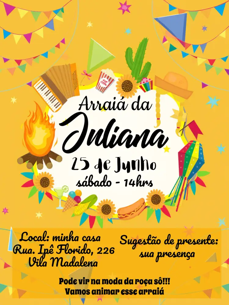 Convite Arraiá Festa Junina Sertanejo editável e personalizável