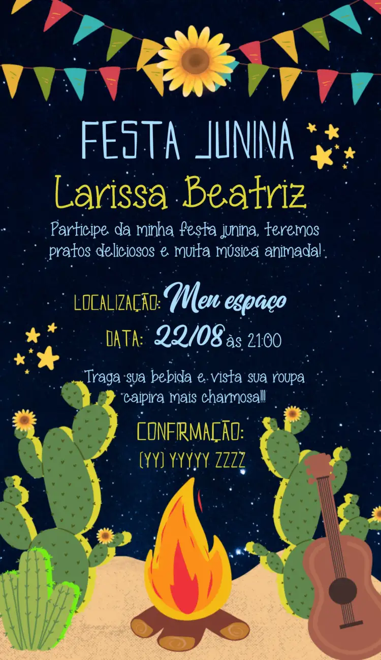 Convite Arraiá Festa Junina Tipicas – tema Datas Comemorativas colorido, rústico, vintage, divertido, tradicional, festivo
