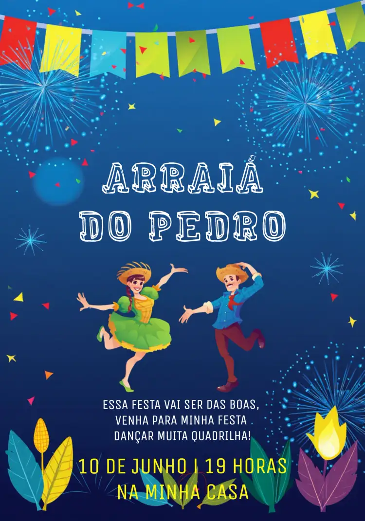 Convite Arraiá Personalizado – tema Datas Comemorativas colorido, vibrante, tradicional, festivo, rústico
