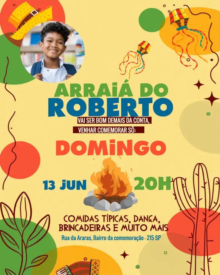 Convite Arraiá São João Com Foto Azul