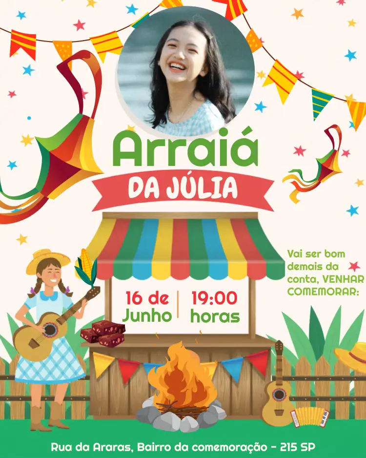 Convite Arraiá São João Com Foto Balões