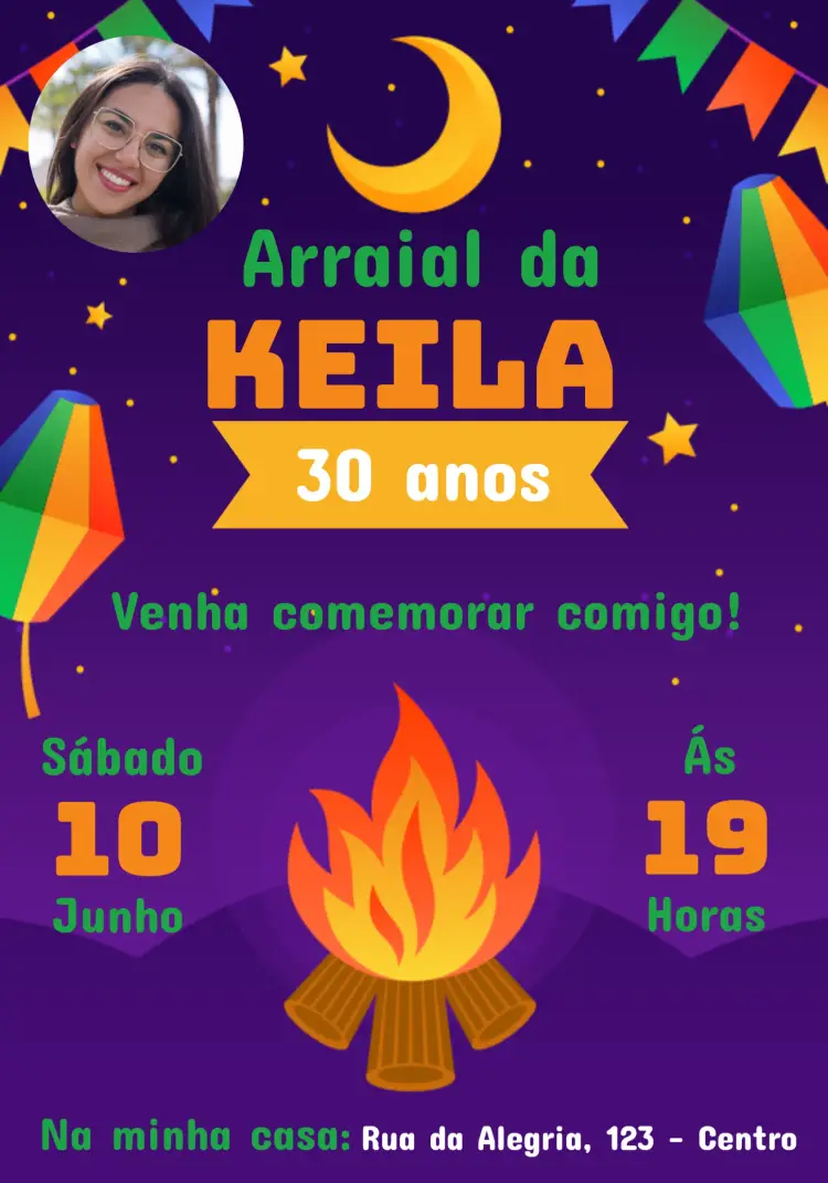 Convite Arraial Festa Junina Com Foto Azul