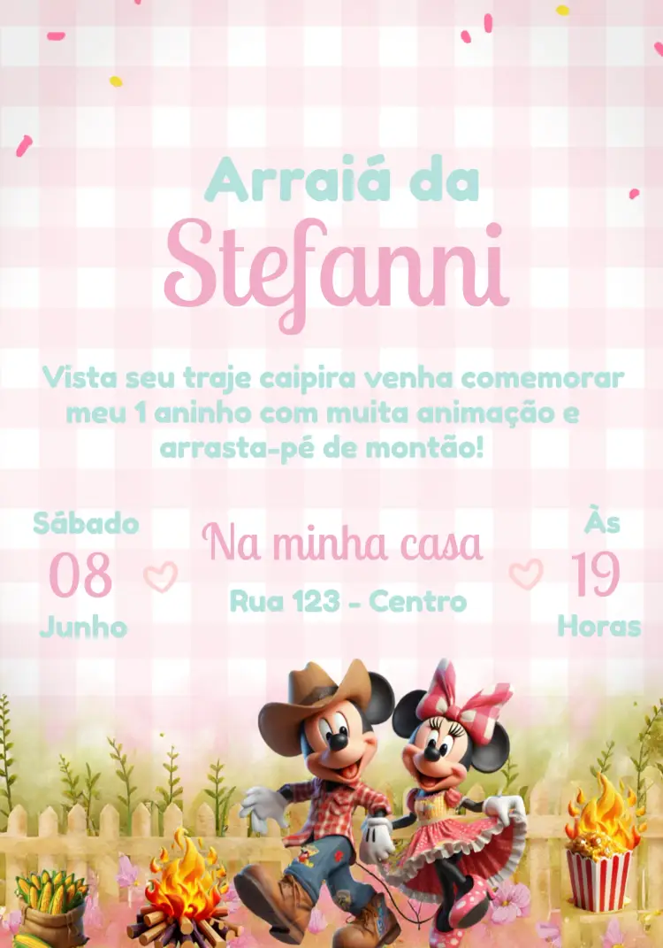 Convite Arraial Mickey Mouse Minnie