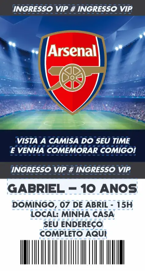 Convite Arsenal ingresso