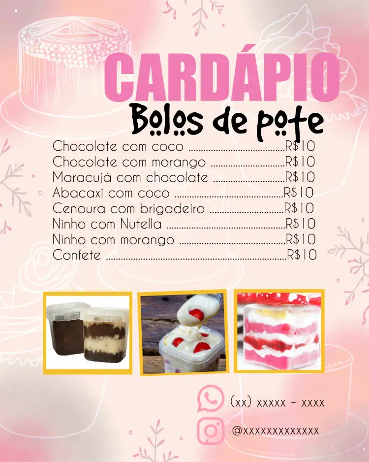 Arte Cardápio Bolos De Pote Doceria