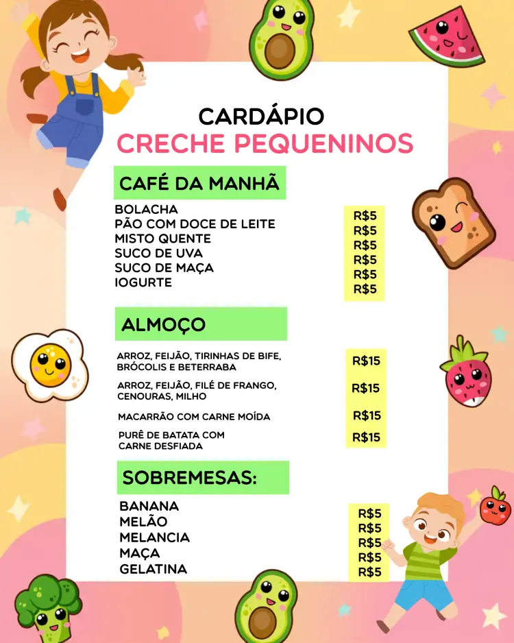 Convite Arte Cardápio Creche Escola Infantil Alimentar – tema Aniversário Infantil colorido, lúdico, infantil, alegre, divertido, escolar