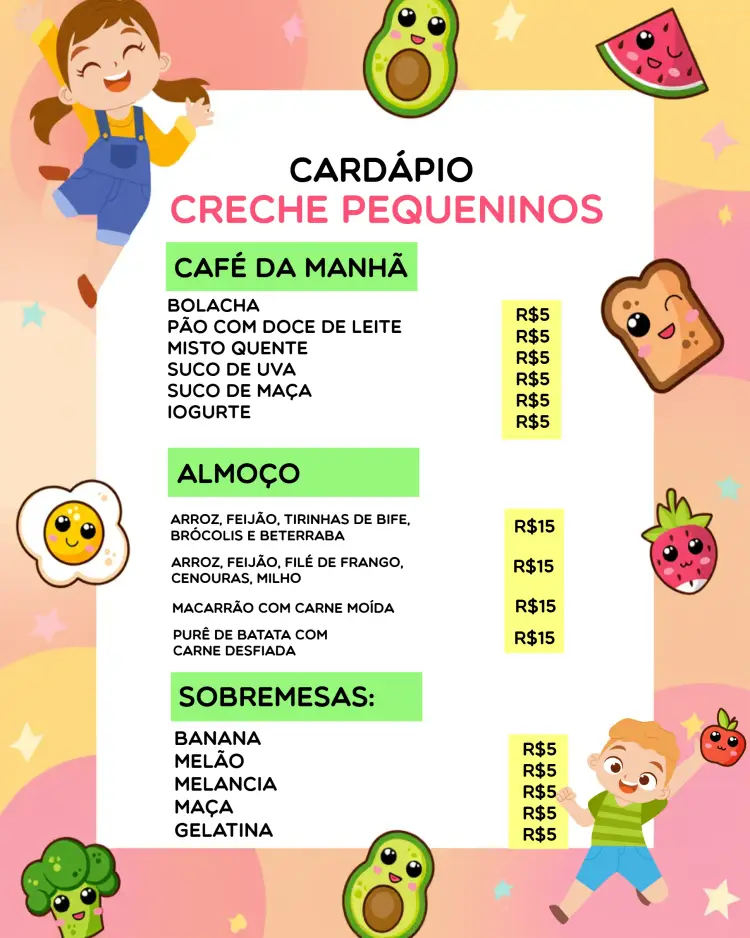 Convite Arte Cardápio Creche Escola Infantil Alimentar