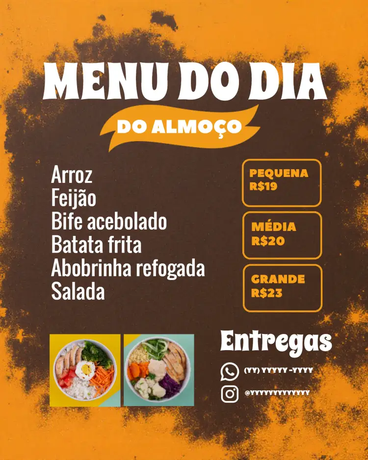 Convite Arte Cardápio Do Dia Marmita Lanchonete – tema Datas Comemorativas moderno, colorido, divertido, minimalista, casual, gourmet