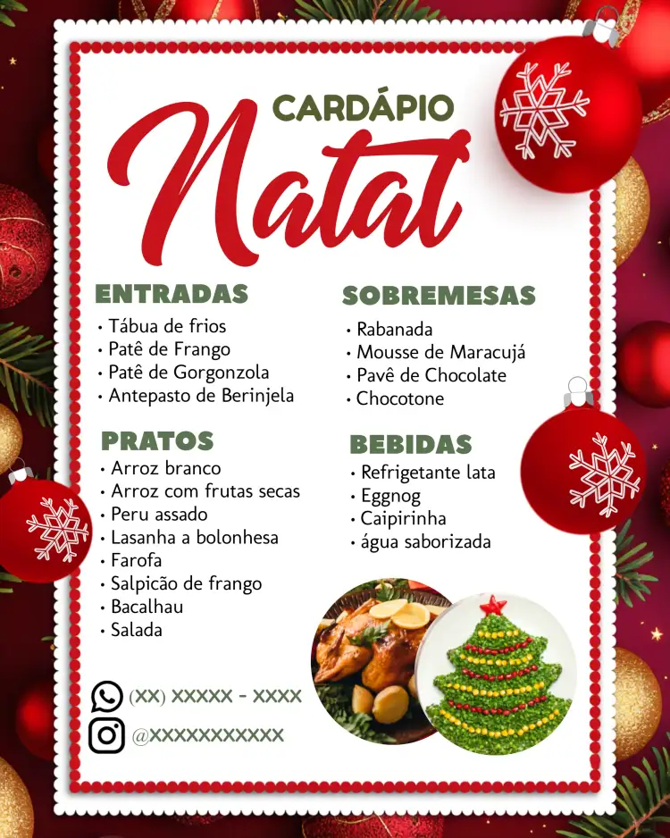 Convite Arte Cardápio Natal Cardapio – tema Datas Comemorativas rosa, dourado, festivo, elegante, moderno, aconchegante